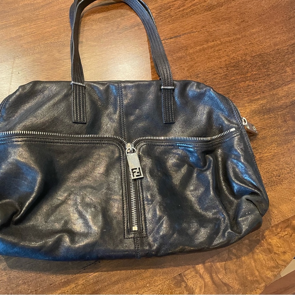 Black Leather Fendi Bag with Silver Hardware